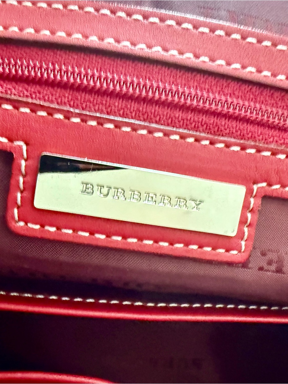 Burberry Red Plaid Satchel with Leather Trim - Picture 8 of 9